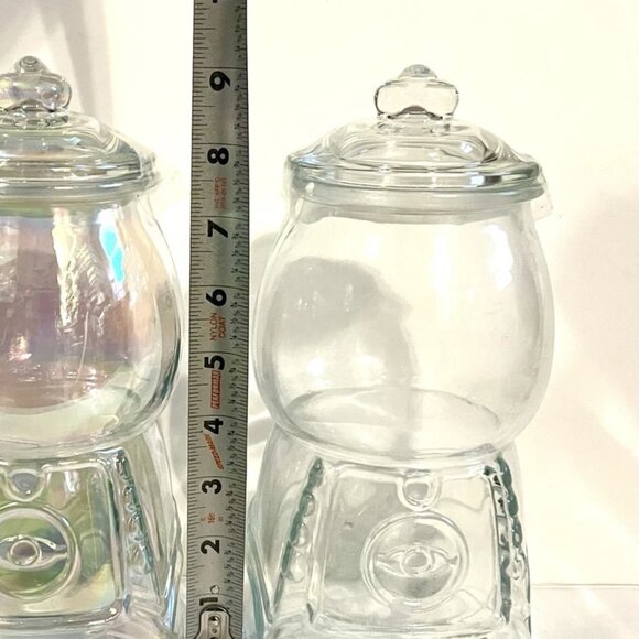 NEW Set of 2 Gumball Machine Clear Iridescent Glass Jar Storage - Picture 2 of 5